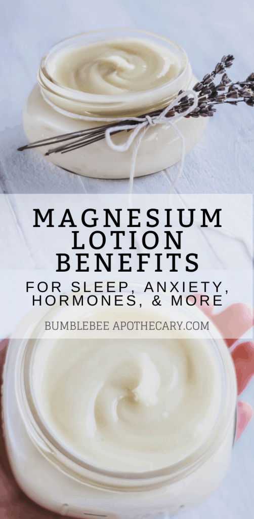 Magnesium lotion benefits for sleep, anxiety, hormones, and more #magnesium #magnesiumdeficiency #magnesiumlotion