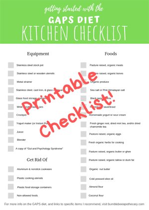 GAPS Diet Kitchen Printable Checklist