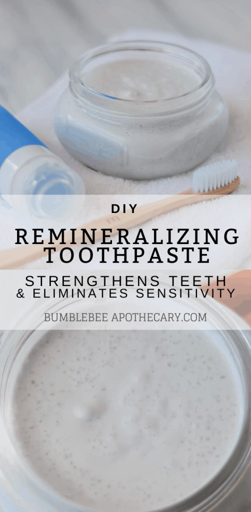 DIY remineralizing toothpaste recipe for nontoxic, clay free toothpaste that helps strengthen teeth and eliminate sensitivity, safe for kids and tastes great #toothpaste #diy #curetoothdecay