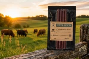 Heritage Beef Stick: Generatively raised beef, organ blend, no celery powder, naturally fermented